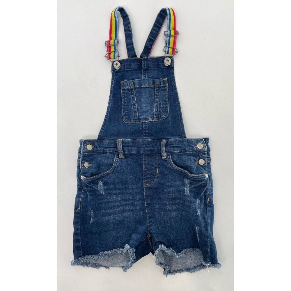 Star Ride‎ Toddler Denim Cut Off Overalls, Rainbow Size Large 12/14